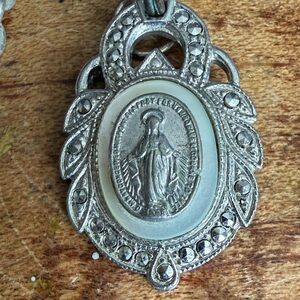 Vintage Religious Mother Mary Pendant Marked Sterling
